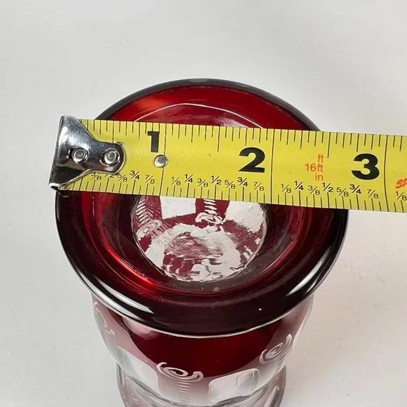 Vtg Egermann Vase Bohemian Ruby Red Cut To Clear Etched Glass Castle Bird Czech